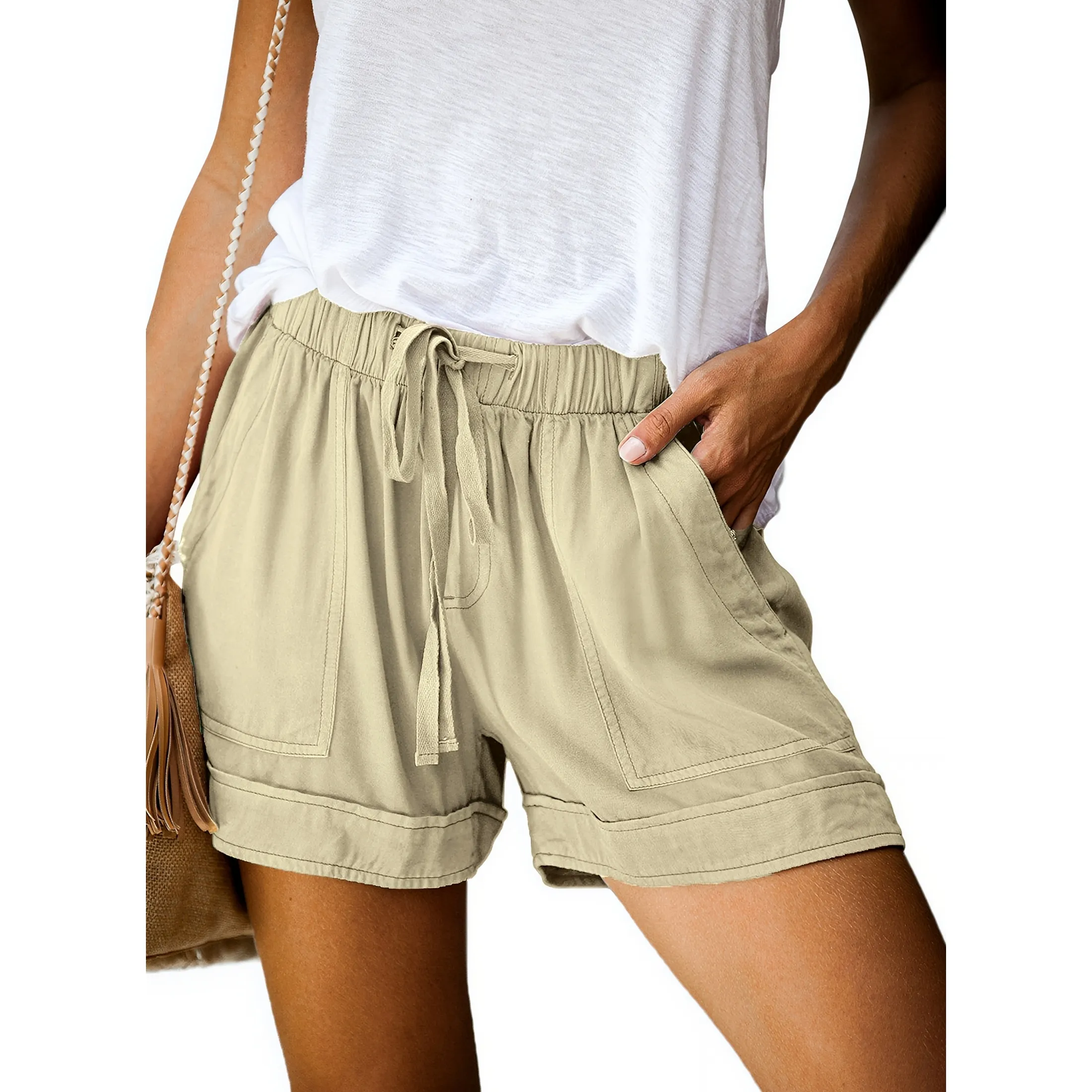 Drawstring Elastic Waist Shorts, Wide Leg, Cotton Blend (2-Pack)